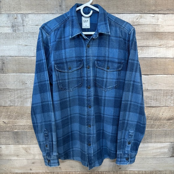 GAP Other - GAP Mens Denim Worker Shirt Blue Plaid Button Up 2 Chest Pockets Size M
